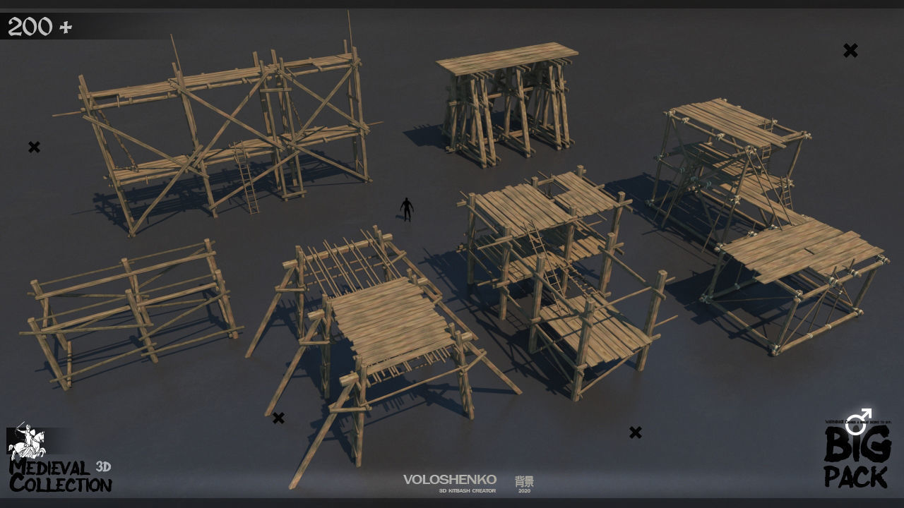 Medieval Collection 3D Model set of wooden furniture 3D model_8