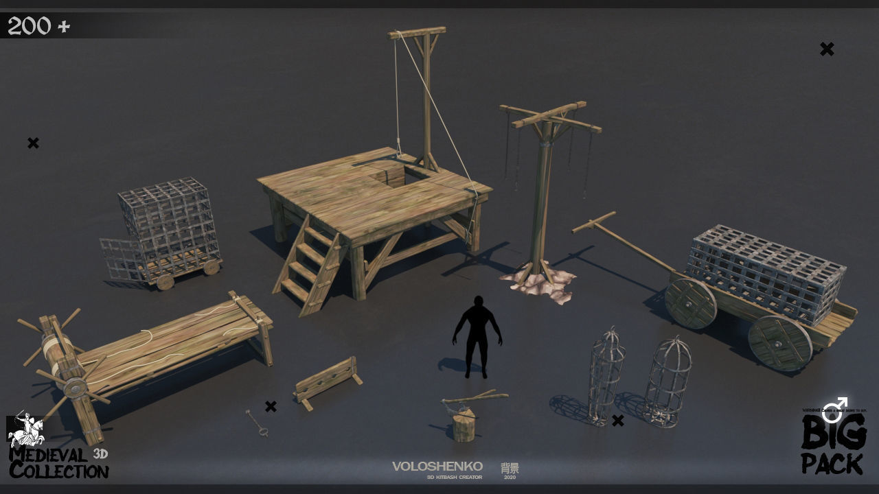 Medieval Collection 3D Model set of wooden furniture 3D model_12