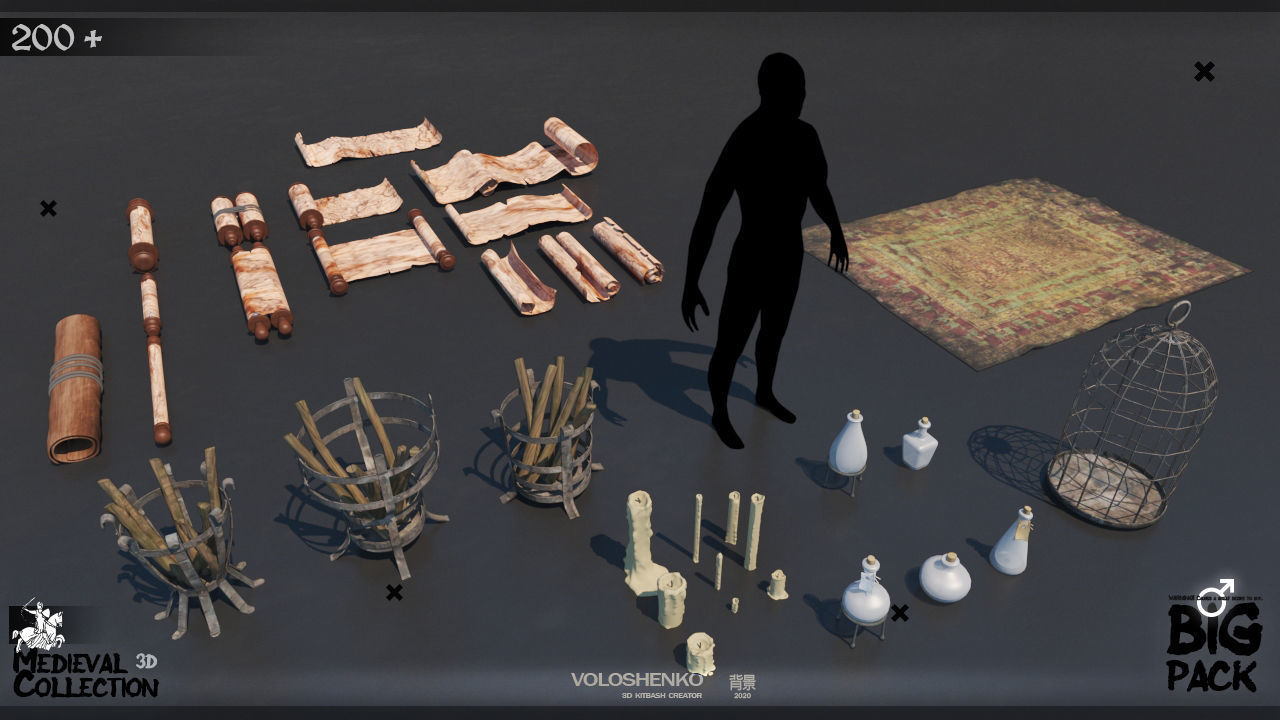 Medieval Collection 3D Model set of wooden furniture 3D model_14