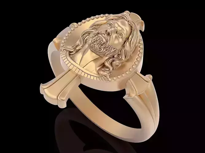Jesus cross ring  gold printable jewelry 3D model