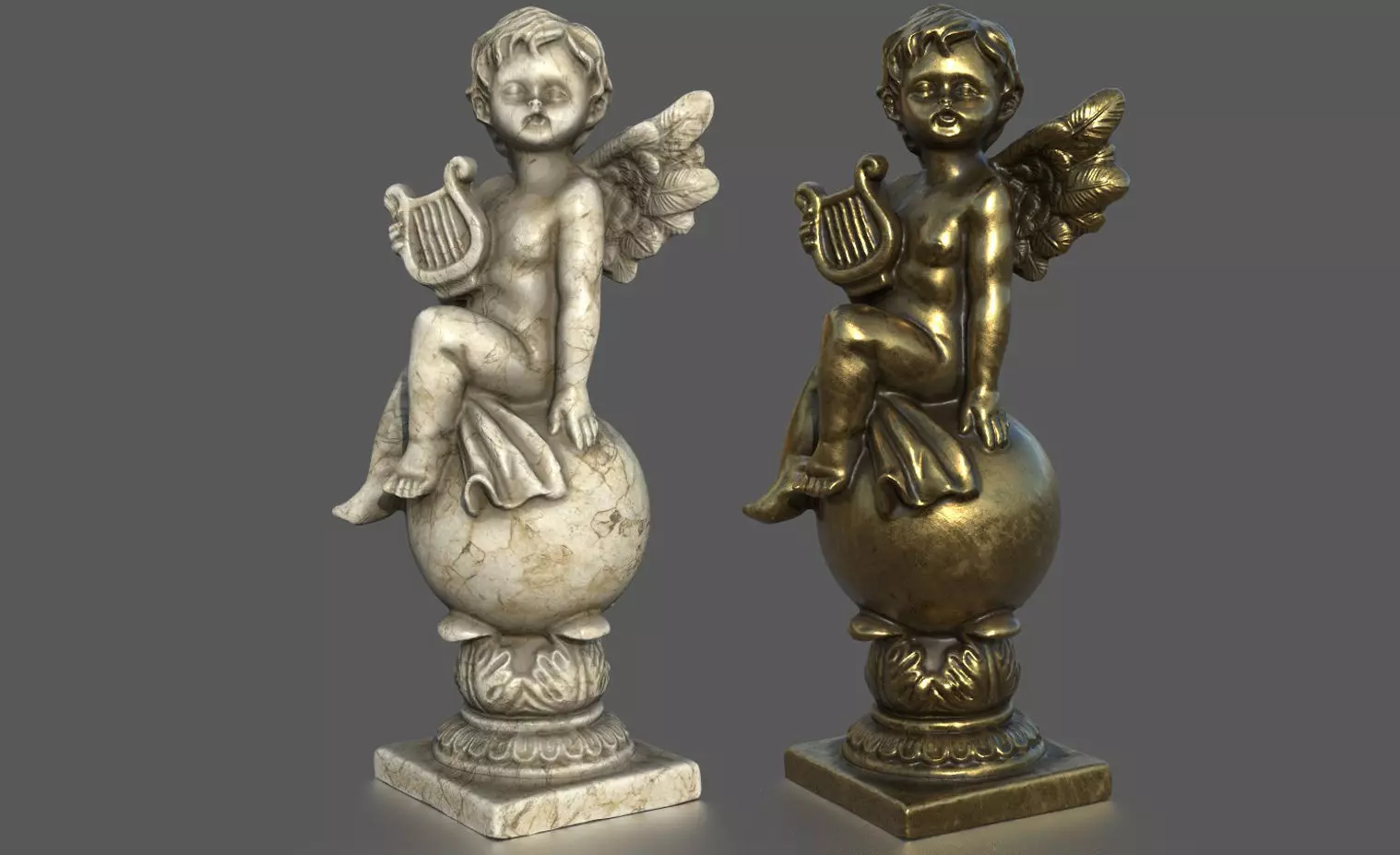 ANGEL WITH HARP Low-poly 3D model_0