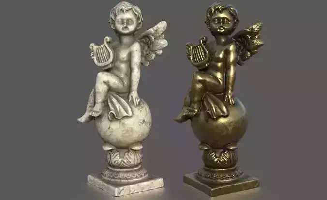 ANGEL WITH HARP Low-poly 3D model