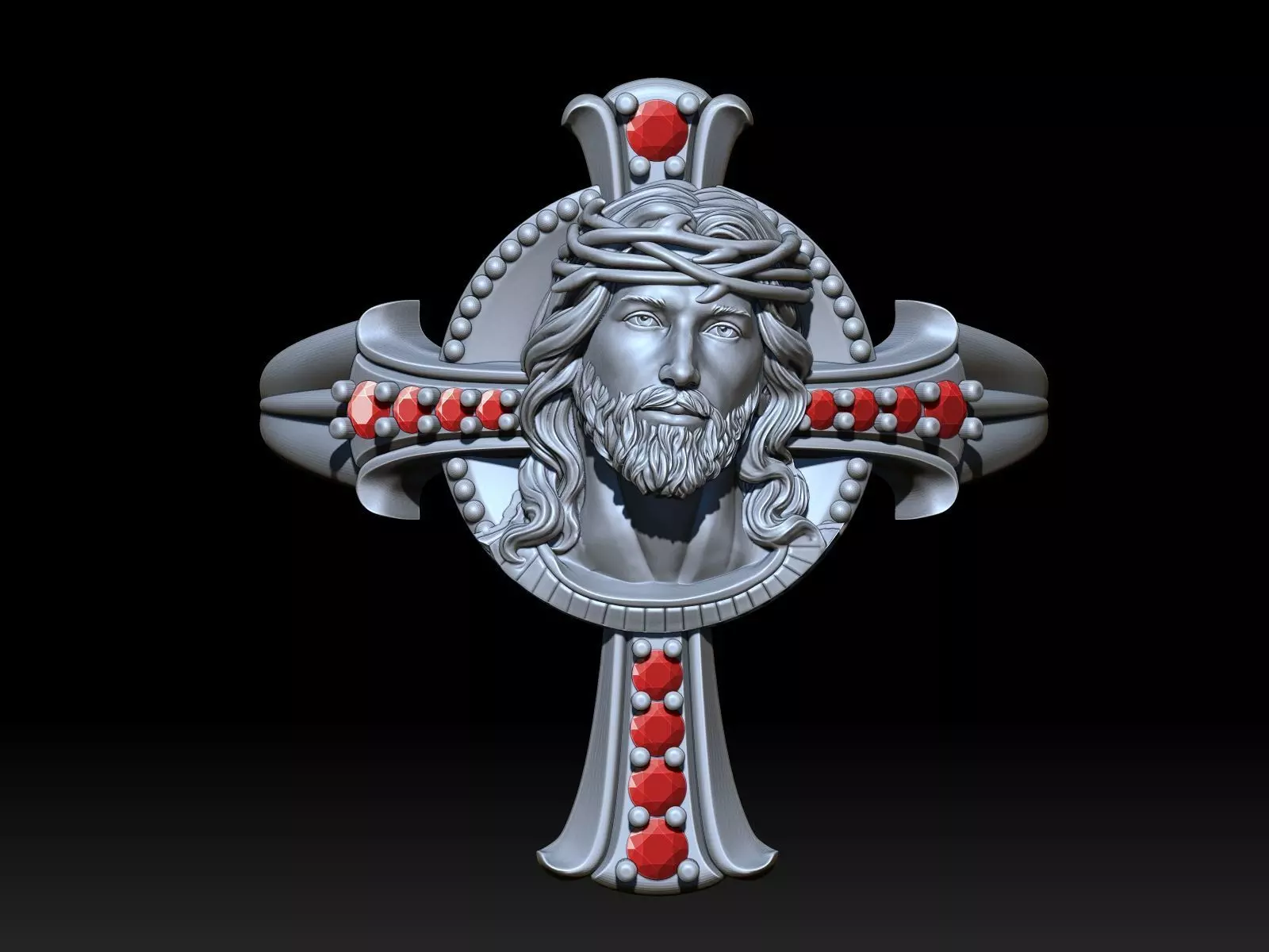 Jesus with a crown of thorns cross ring printable jewelry 3D print model