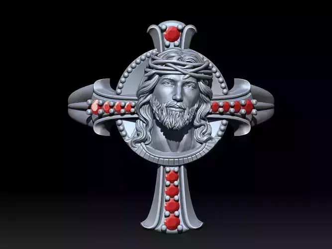 Jesus with a crown of thorns cross ring printable jewelry 