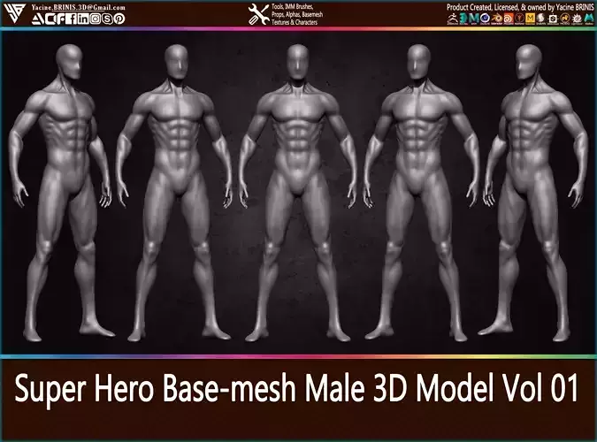 Super Hero Base-mesh Male 3D Model Vol 01 Low-poly 3D model