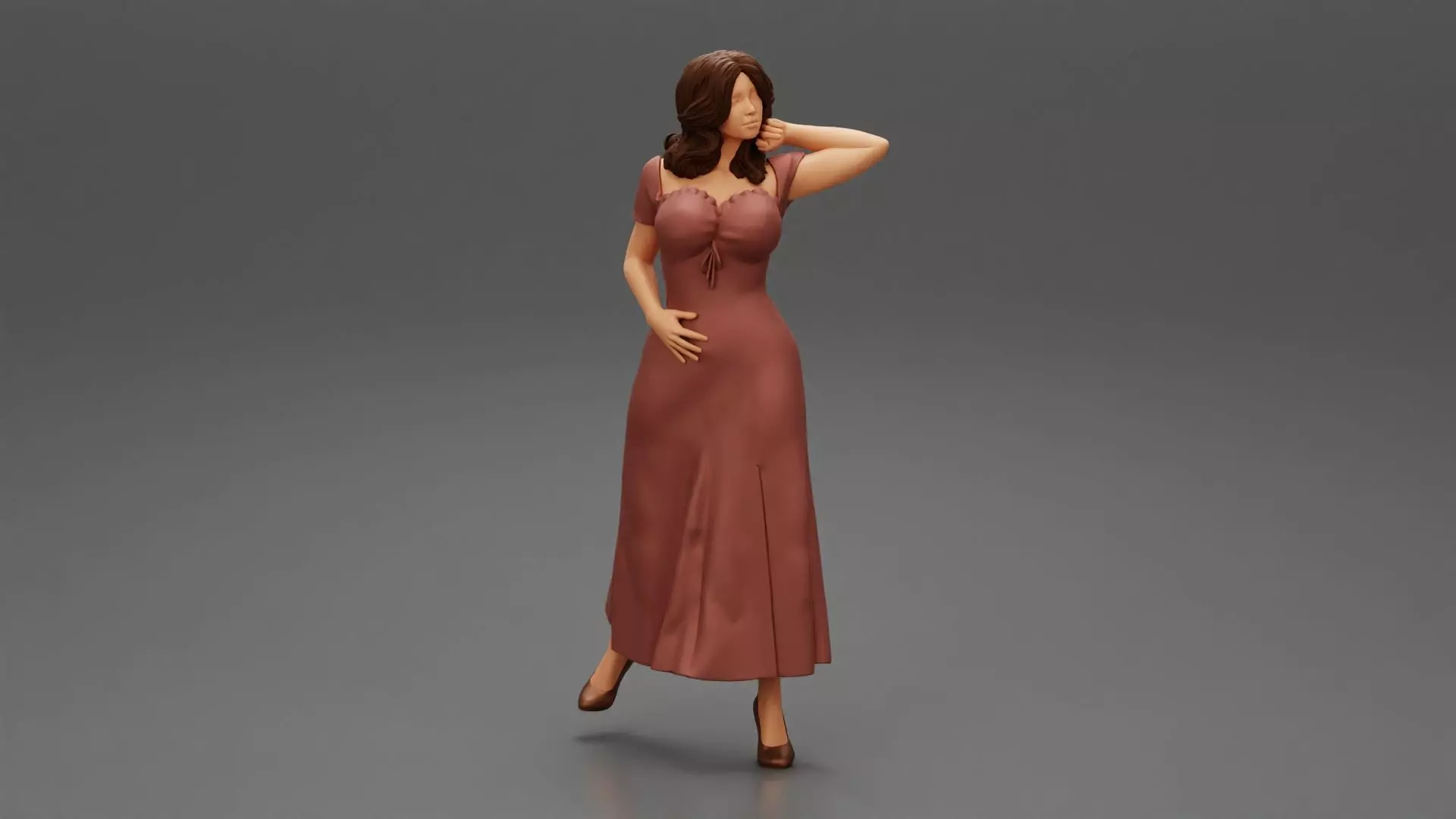 Beautiful Tanned Woman Wearing an Elegant Dress Posing Standing 3D print model
