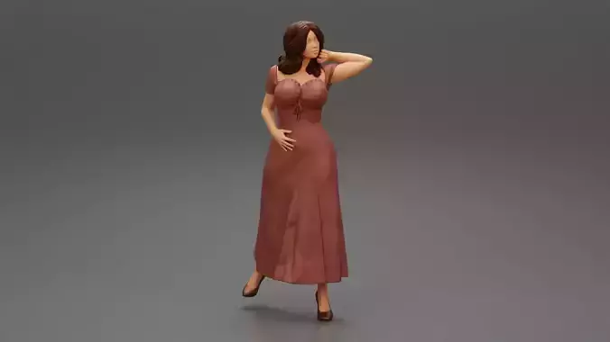 Beautiful Tanned Woman Wearing an Elegant Dress Posing Standing 3D print model