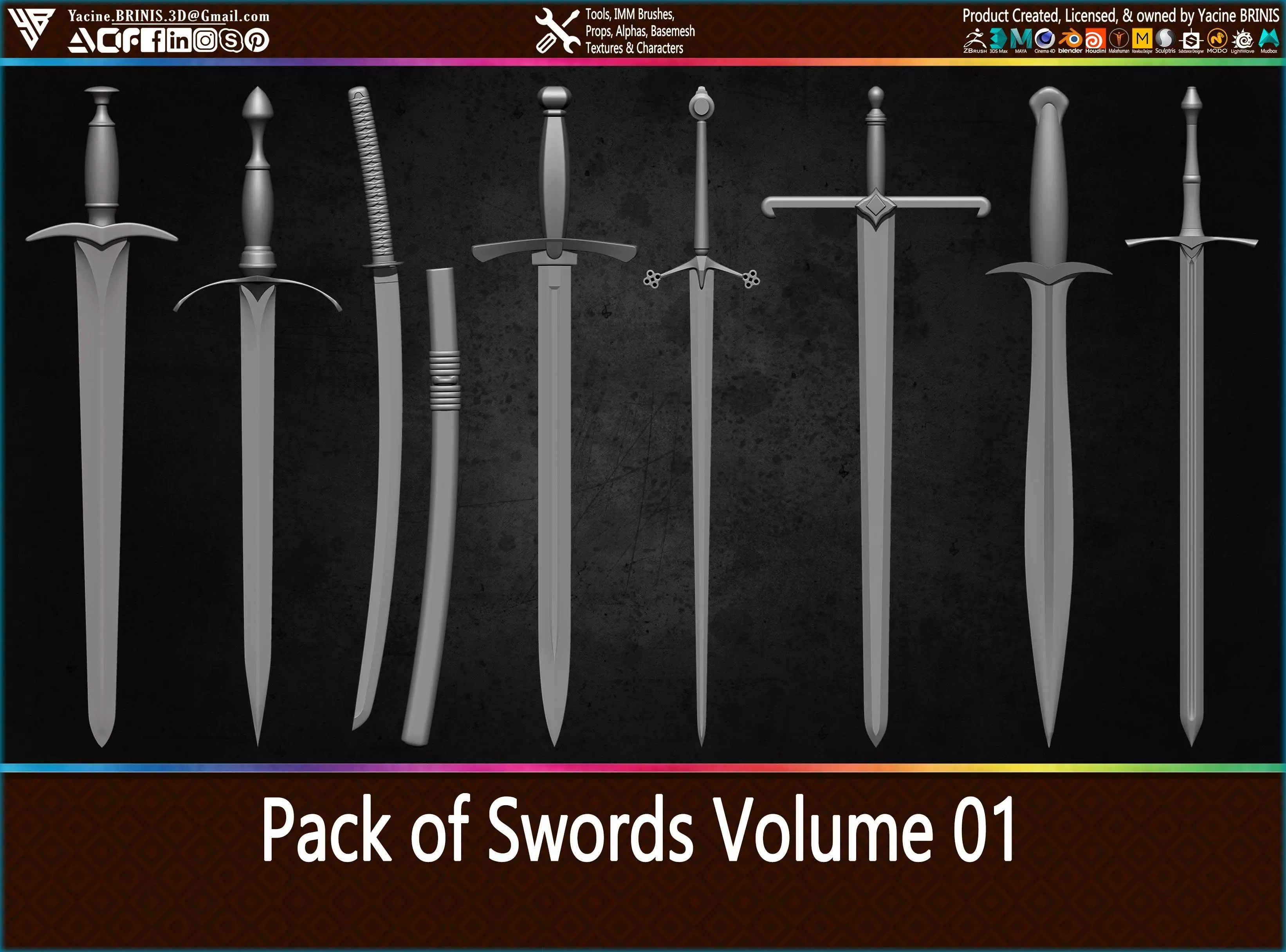 Pack of Swords Volume 01 Low-poly 3D model_0