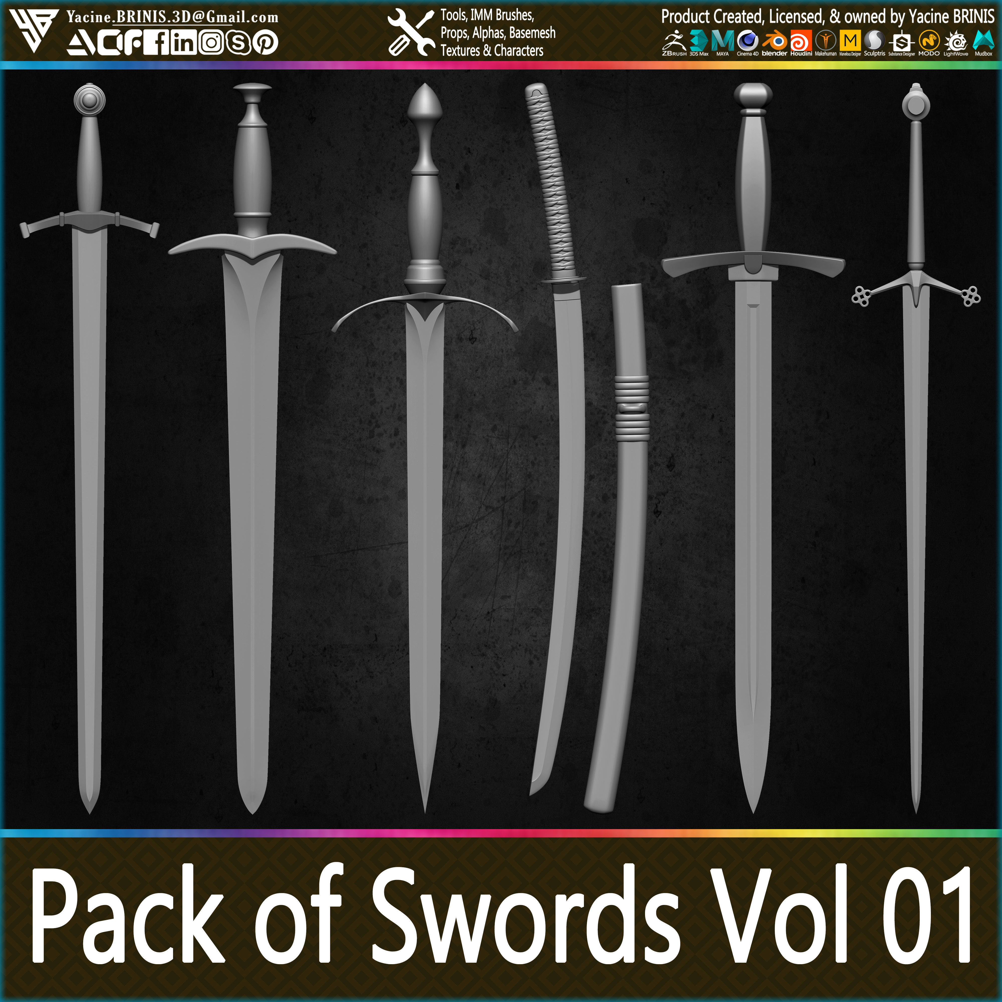 Pack of Swords Volume 01 Low-poly 3D model_7
