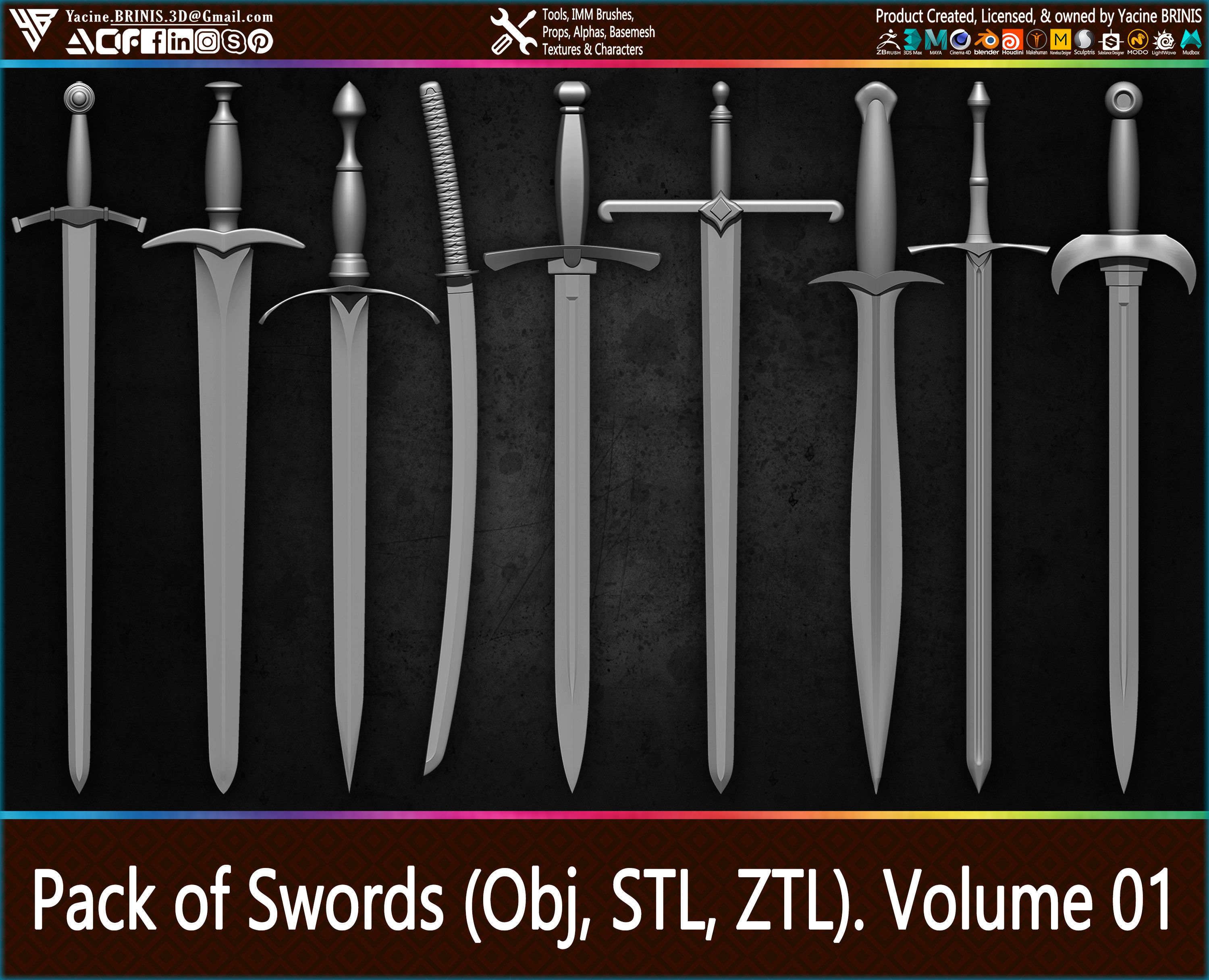 Pack of Swords Volume 01 Low-poly 3D model_5
