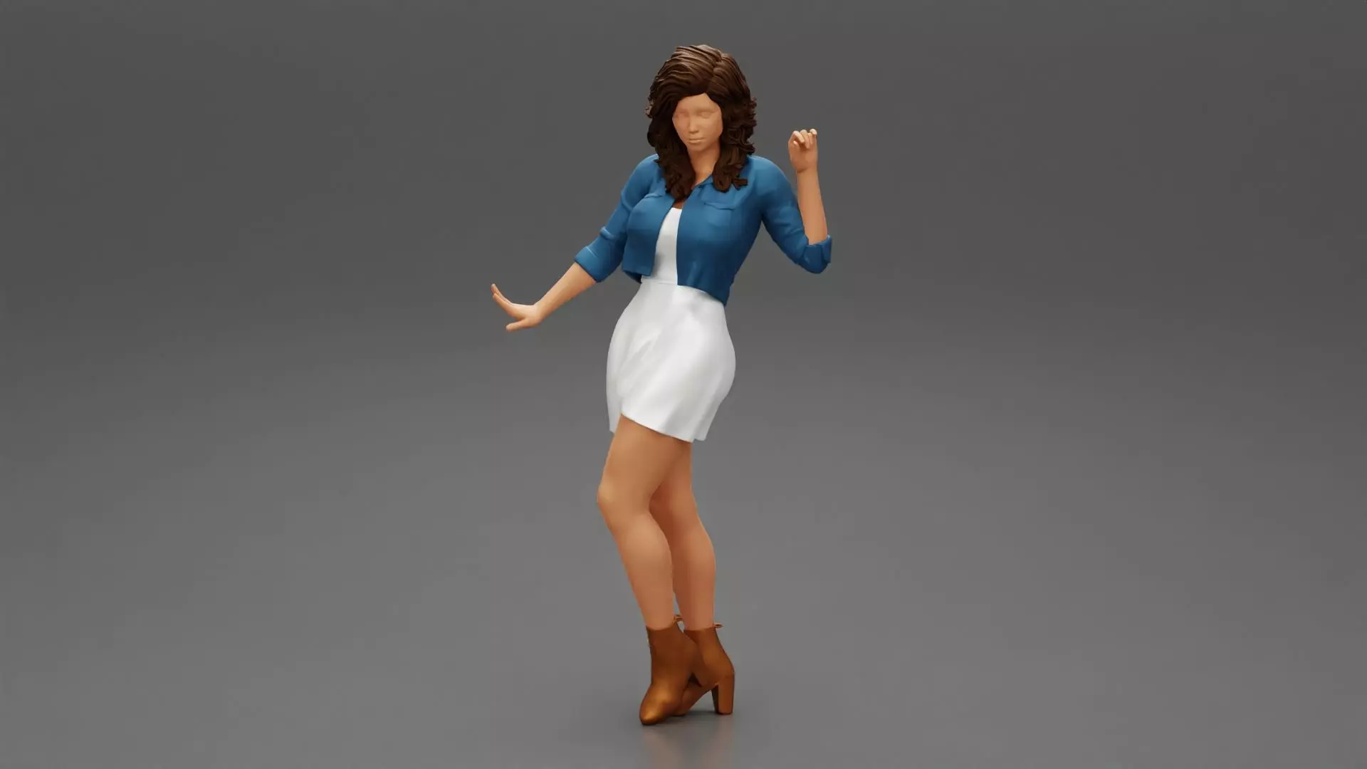 Fashion woman wearing a jeans jacket and striped dress 3D print model