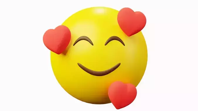 Feeling Loved Yellow Ball Emoticon Emoji or Smiley 3D model