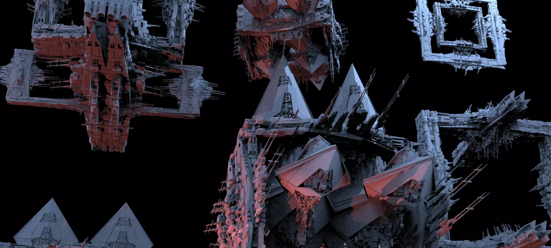 Grand Sci-Fi Cube Structures Kit bash 3D model_0