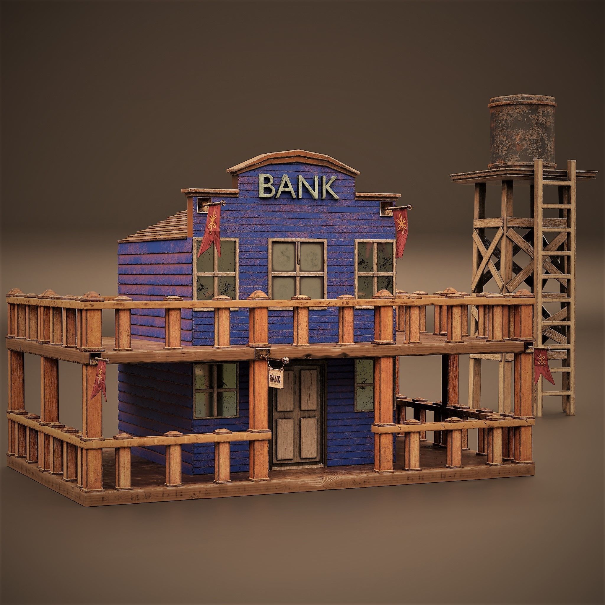 WESTERN BUILDING Low-poly 3D model_3