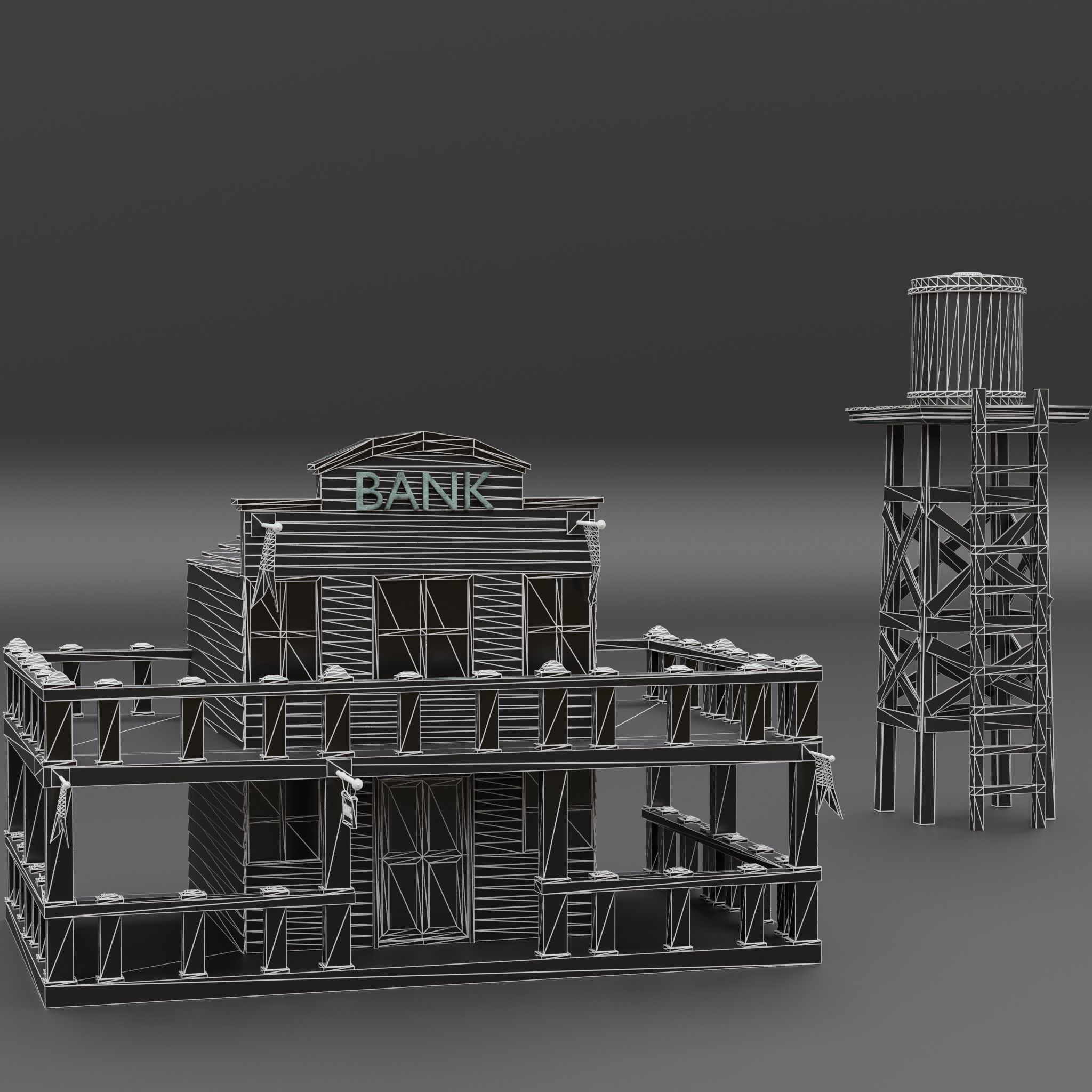 WESTERN BUILDING Low-poly 3D model_6
