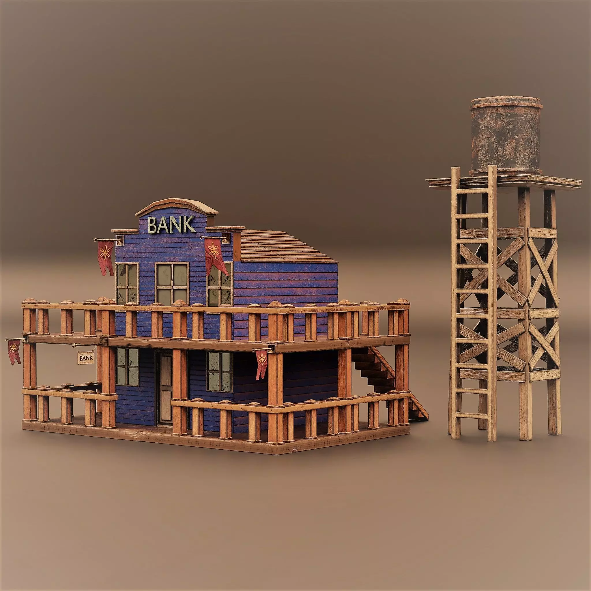 WESTERN BUILDING Low-poly 3D model_0