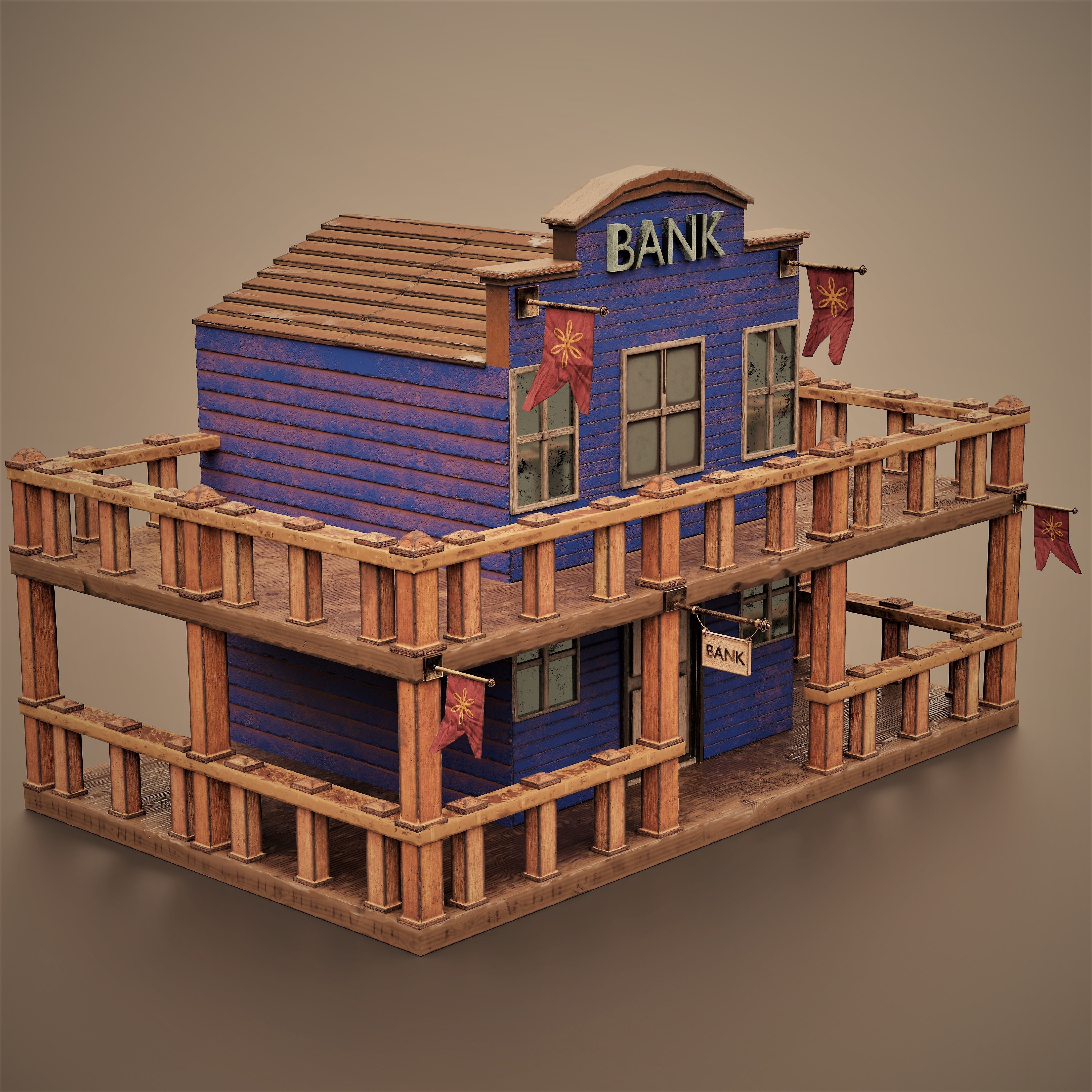 WESTERN BUILDING Low-poly 3D model_1