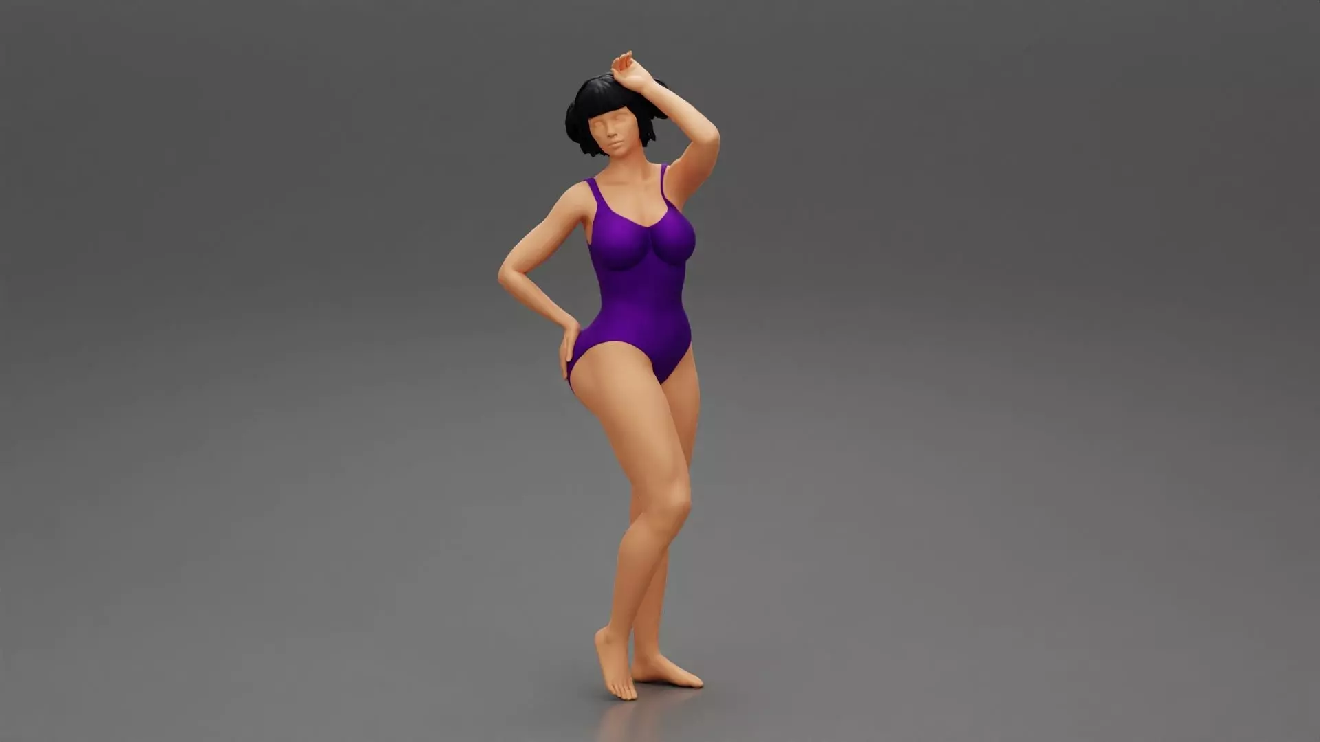 Cheerful Woman in Swimsuit Posing at Beach 3D print model