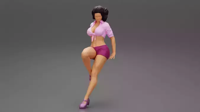 Beautiful Woman Sitting in Short and mini shirt on bar Chair 3D print model
