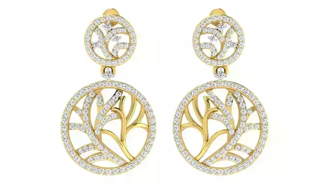 Solitaire Women Drop Earring 3dm STL OBJ FBX Renders Details