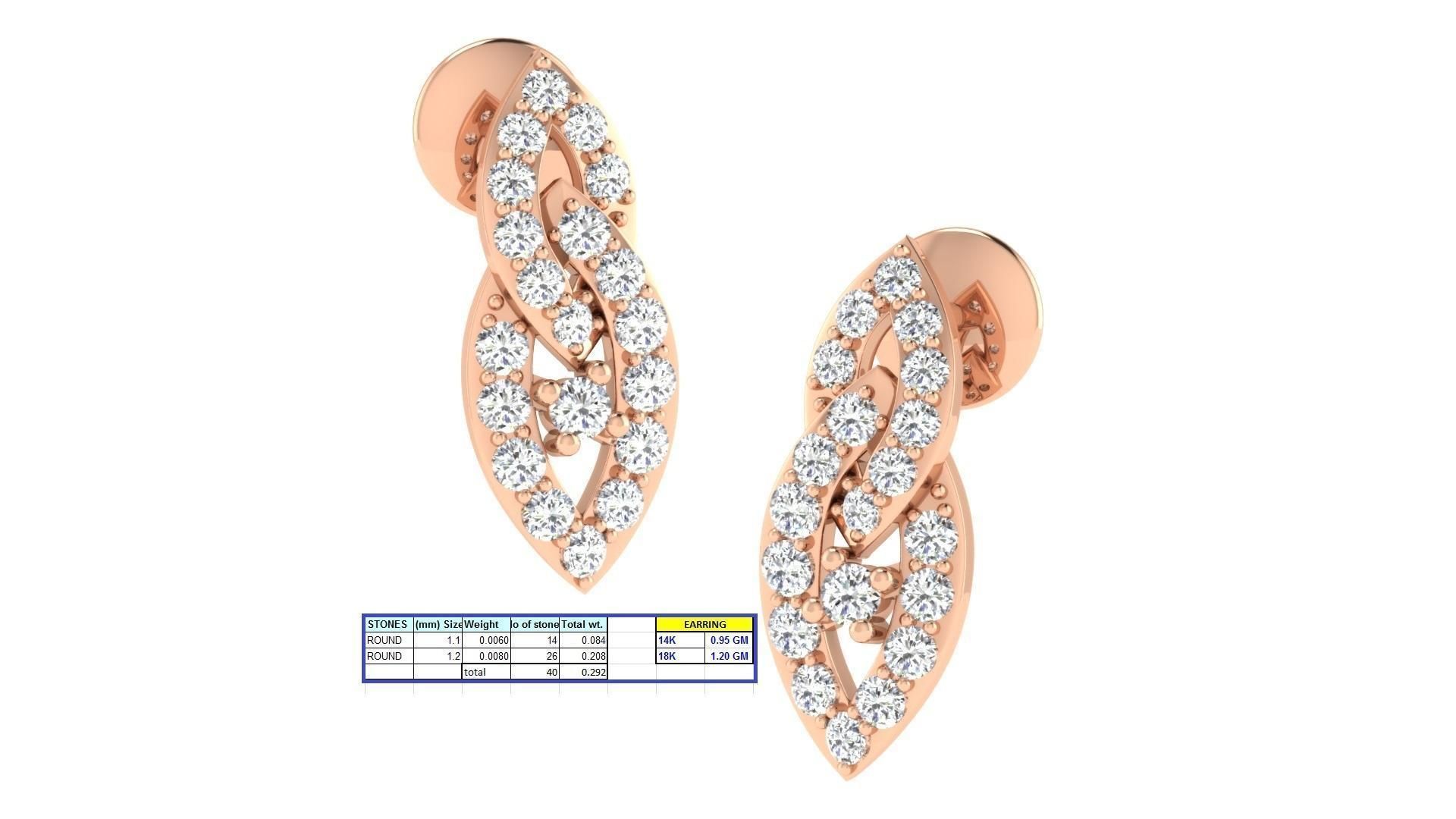 Solitaire Women Earring 3dm STL OBJ FBX Renders Details 3D print model_2