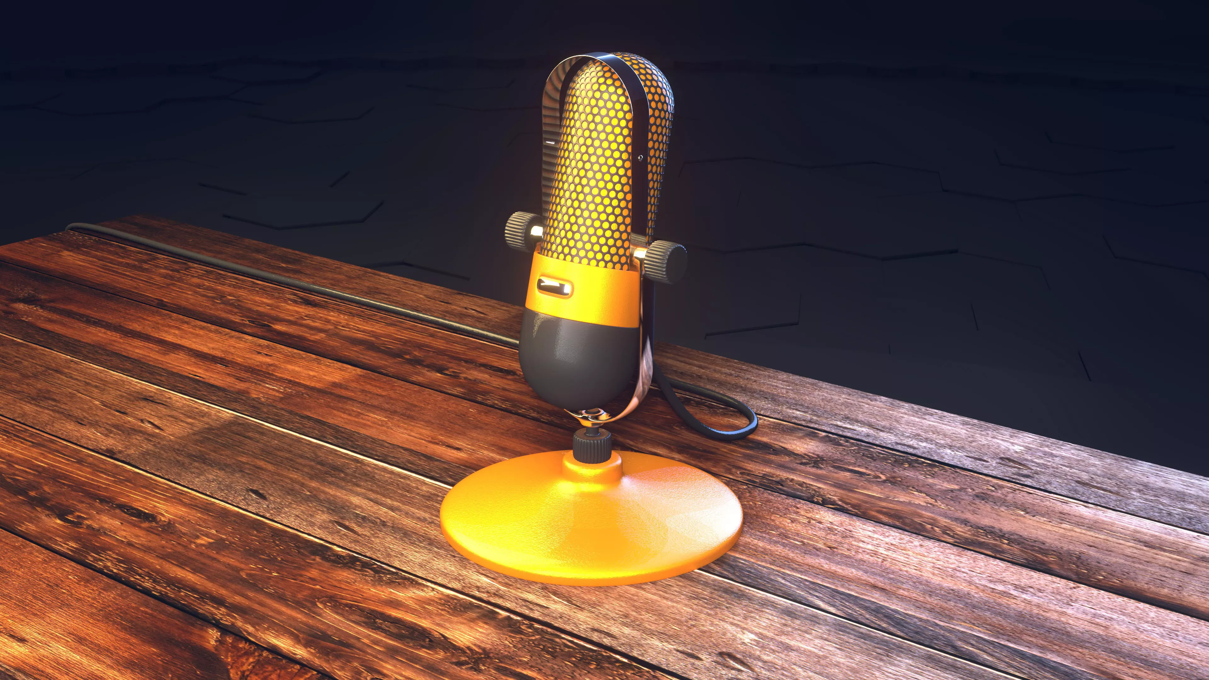 OLD MICROPHONE ON TABLE 3D model_0