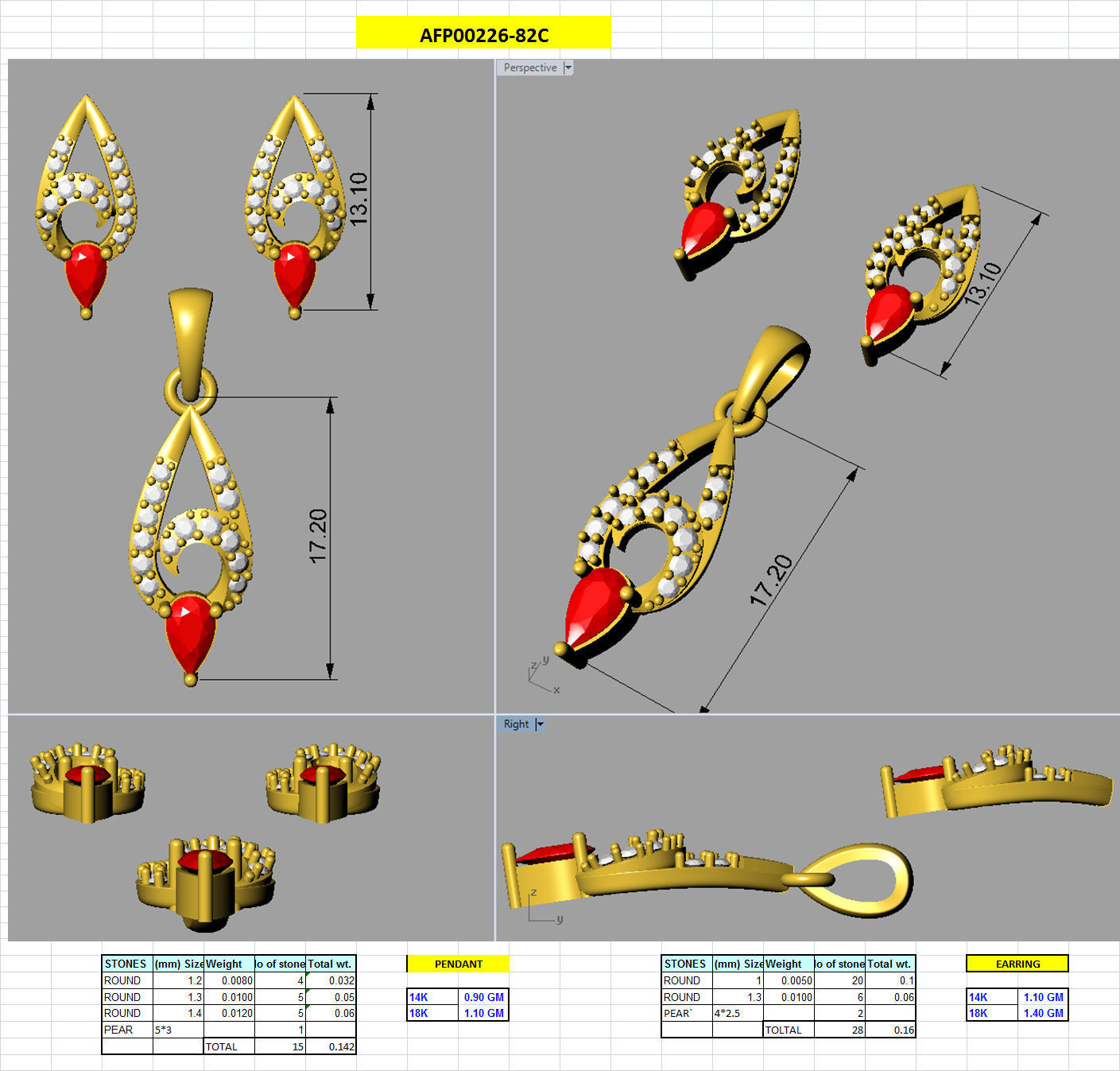 Women Pear Diamond Pendants 3dm STL ONJ FBX Render Details 3D print model_4