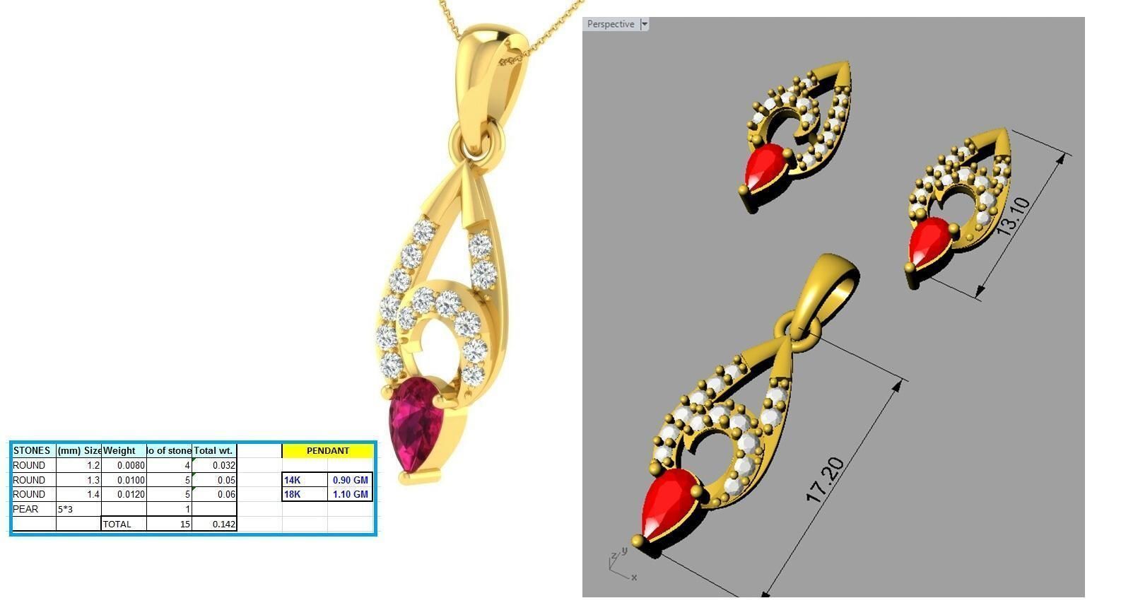 Women Pear Diamond Pendants 3dm STL ONJ FBX Render Details 3D print model_3