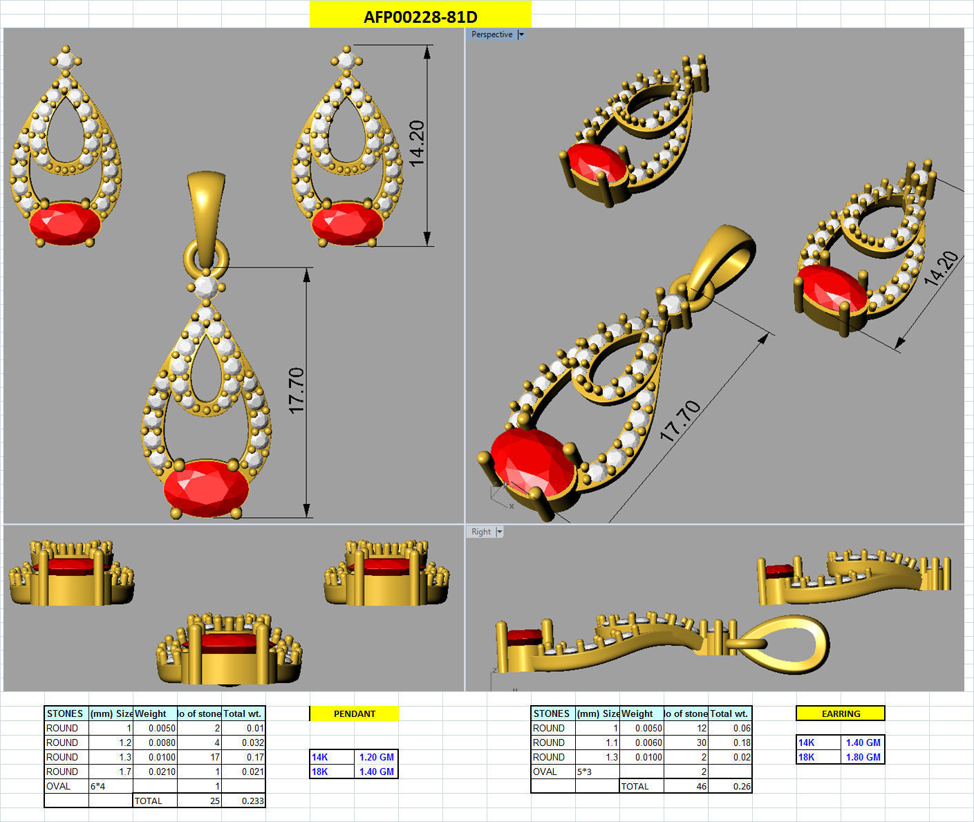 Women Oval Diamond Pendants 3dm STL ONJ FBX Render Details 3D print model_4
