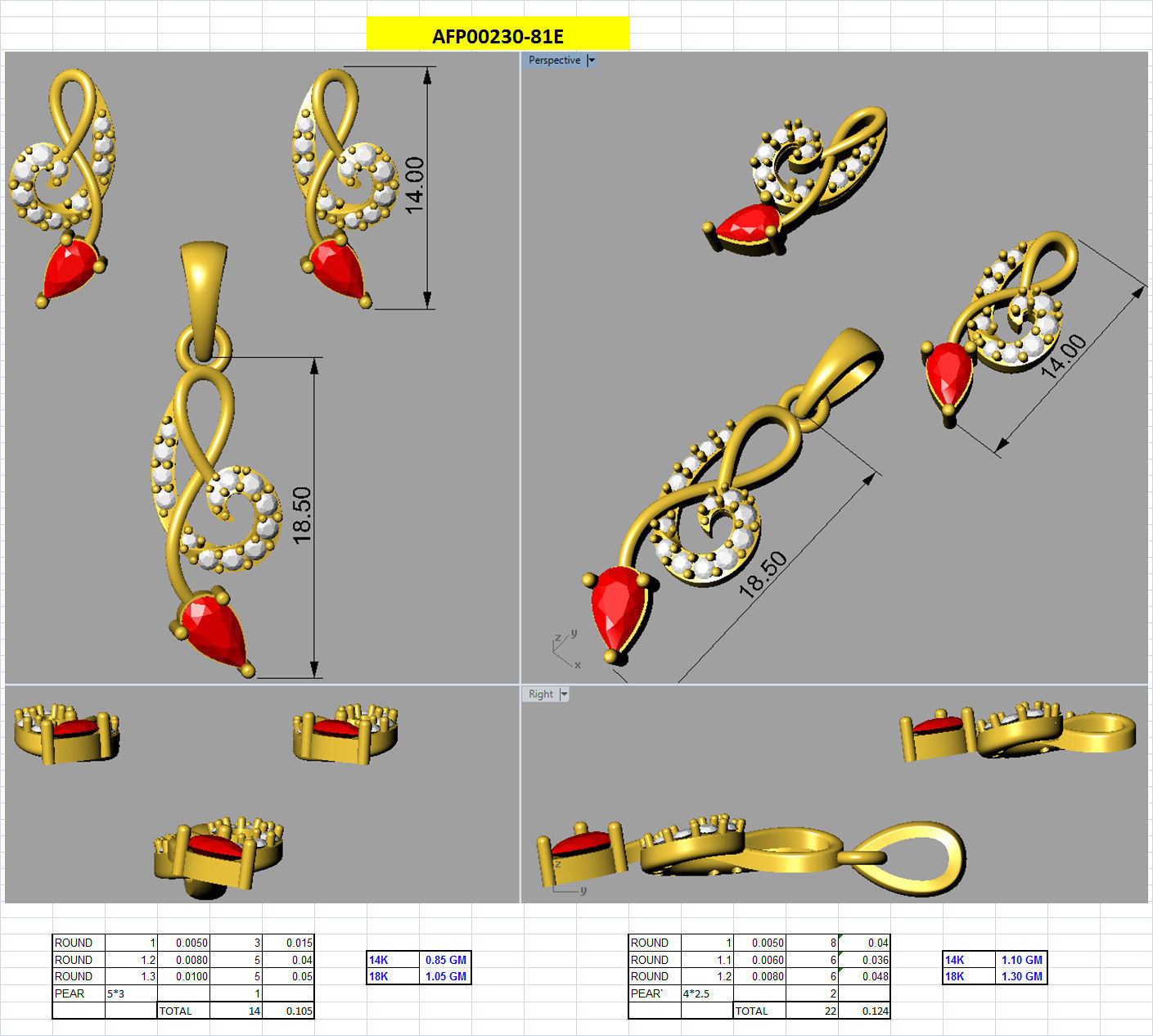 Women Pear Diamond Pendants 3dm STL ONJ FBX Render Details 3D print model_5