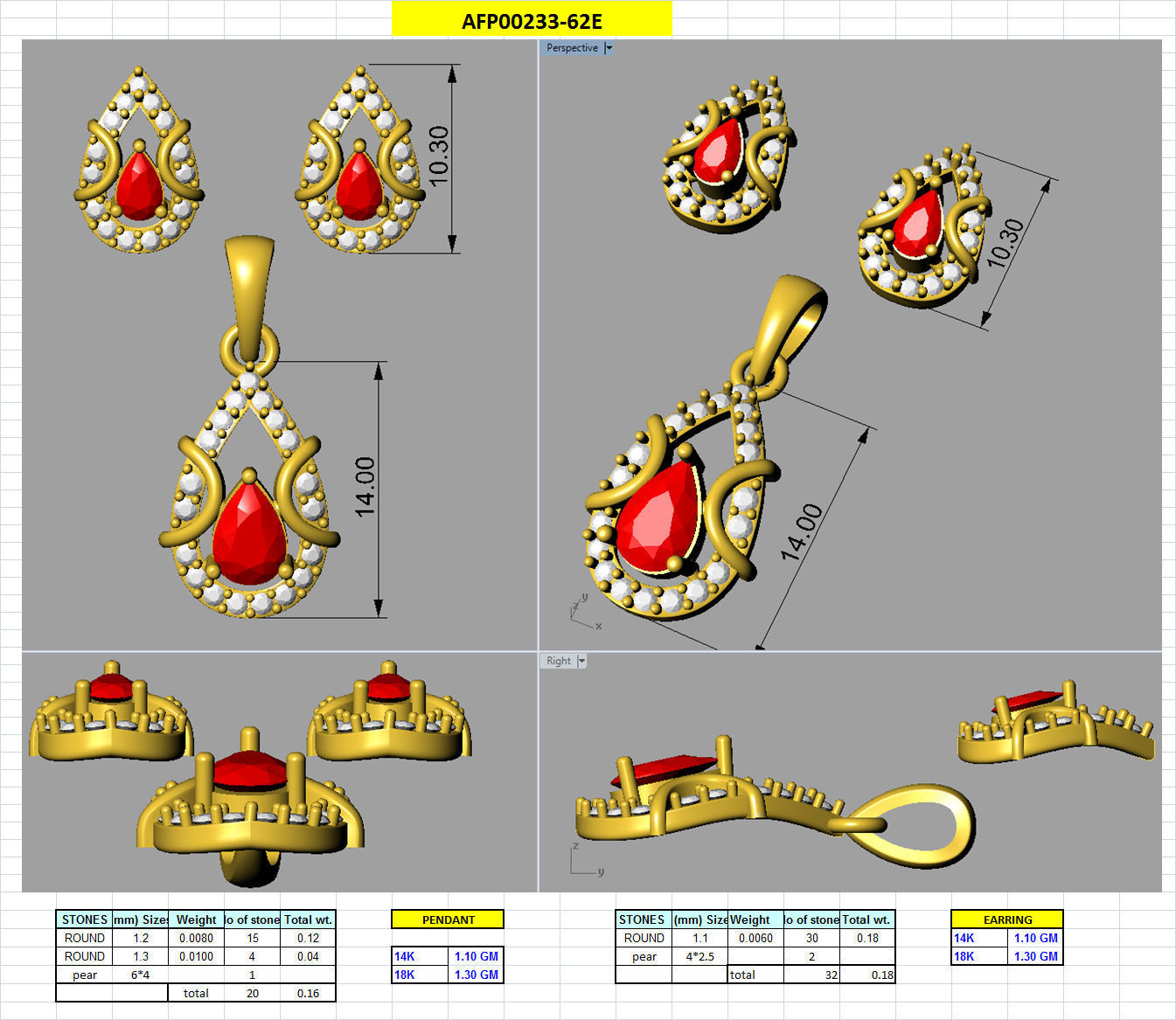 Women Pear Diamond Pendants 3dm STL ONJ FBX Render Details 3D print model_8