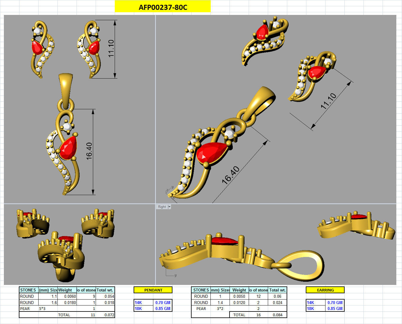 Women Pear Diamond Pendants 3dm STL ONJ FBX Render Details 3D print model_8