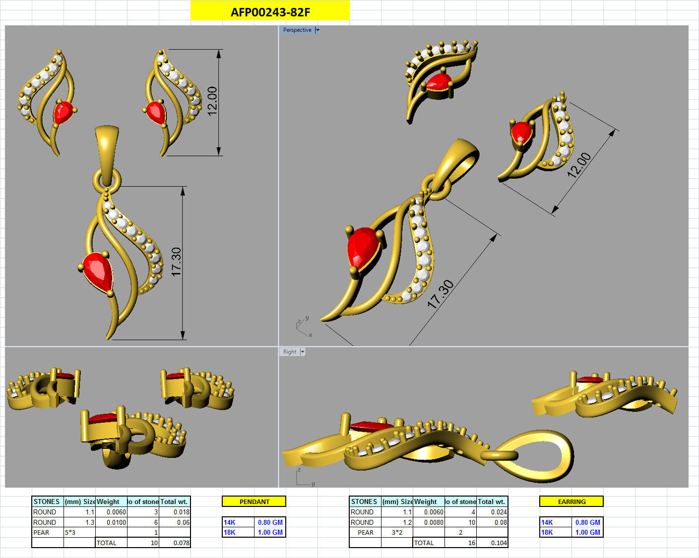 Women Pear Diamond Pendants 3dm STL ONJ FBX Render Details 3D print model_8