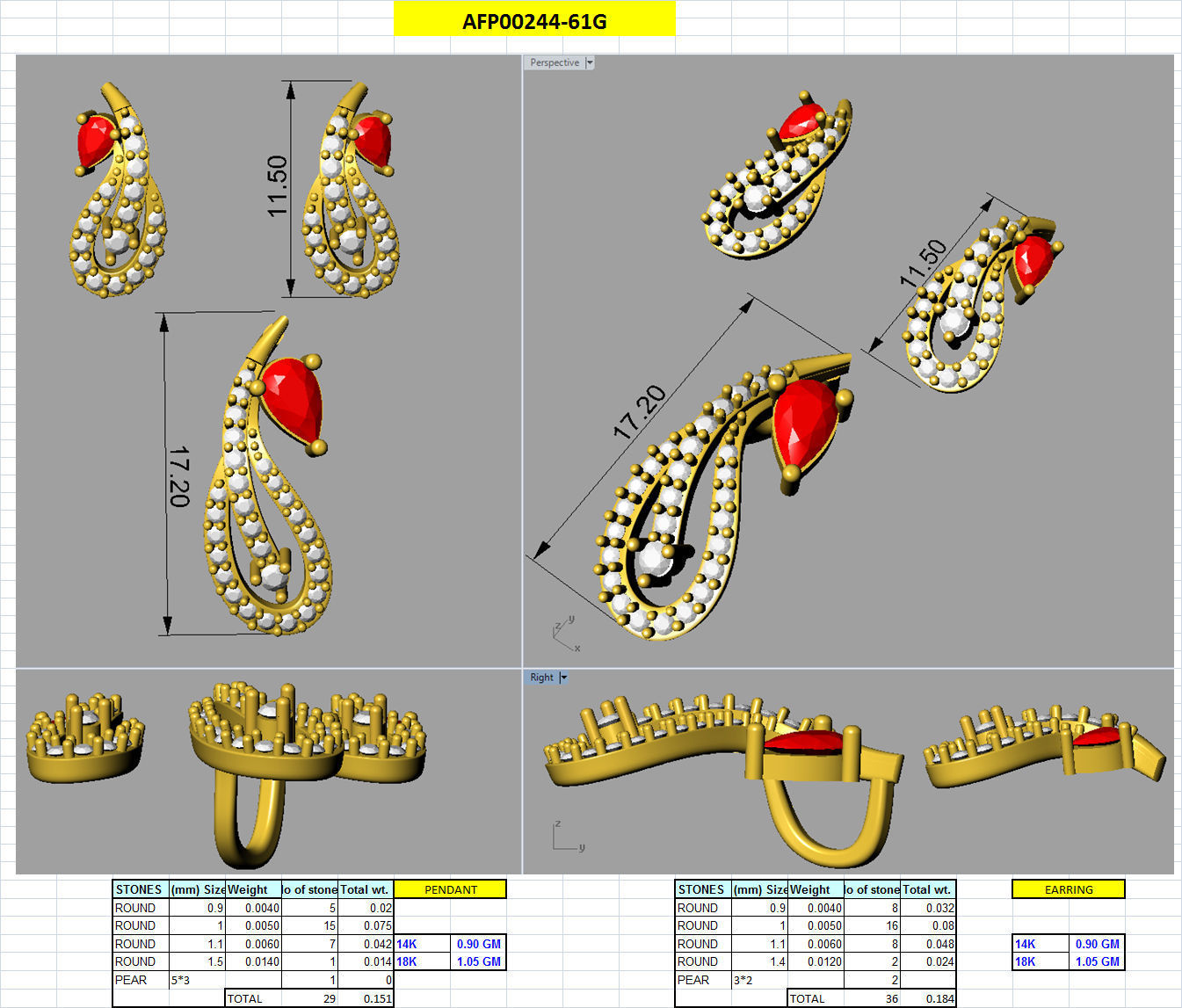 Women Pear Diamond Pendants 3dm STL ONJ FBX Render Details 3D print model_6