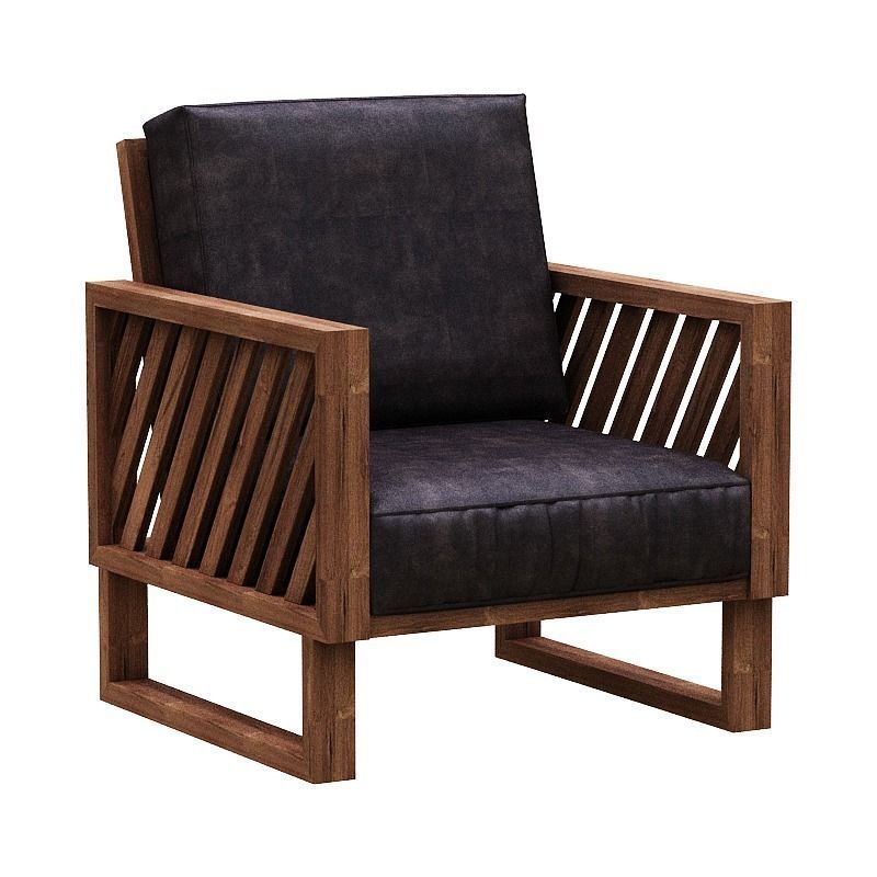 Armchair leather chair with wooden frame Low-poly 3D model_1