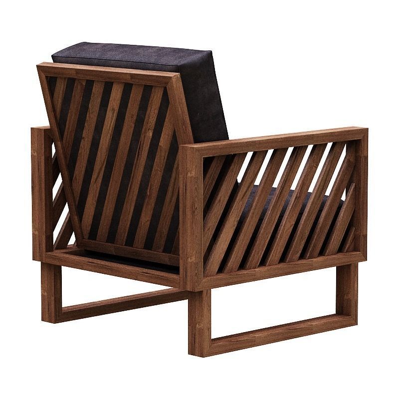 Armchair leather chair with wooden frame Low-poly 3D model_4