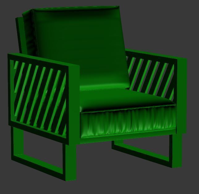 Armchair leather chair with wooden frame Low-poly 3D model_7