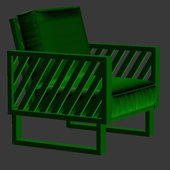 Armchair leather chair with wooden frame Low-poly 3D model_8