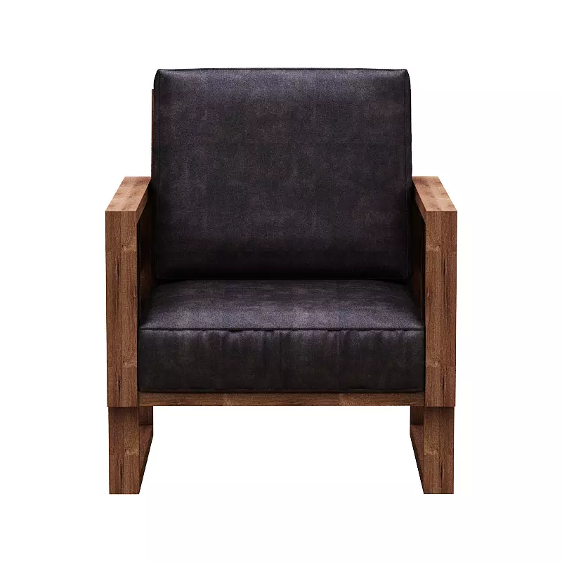 Armchair leather chair with wooden frame Low-poly 3D model_0