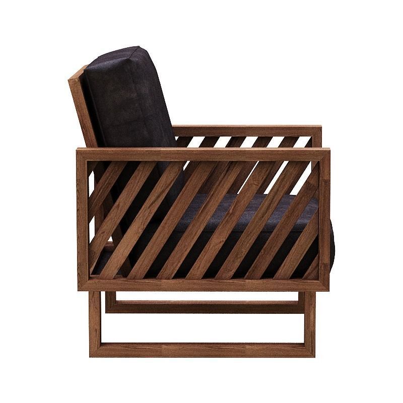 Armchair leather chair with wooden frame Low-poly 3D model_3