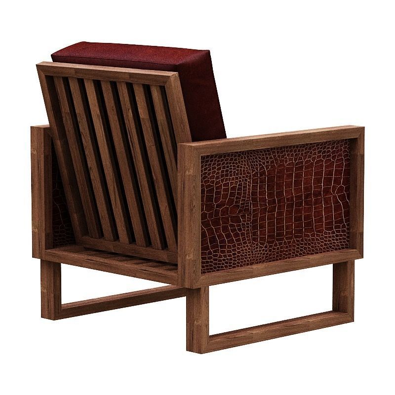 Armchair crocodile leather lounge chair Low-poly 3D model_4