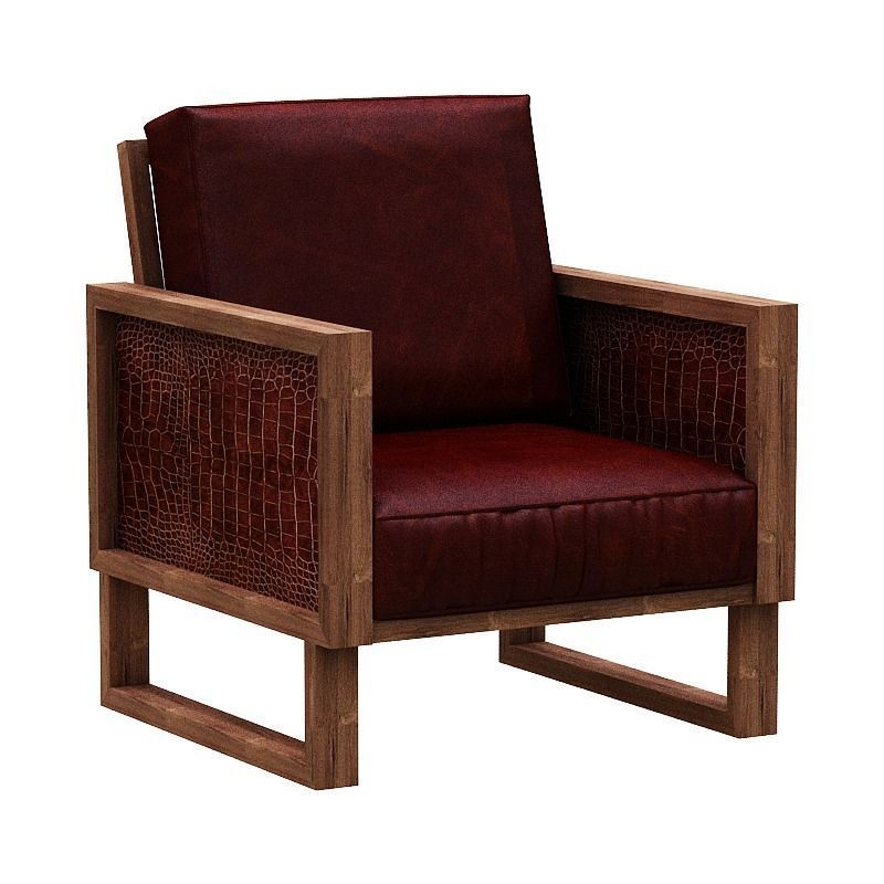 Armchair crocodile leather lounge chair Low-poly 3D model_1