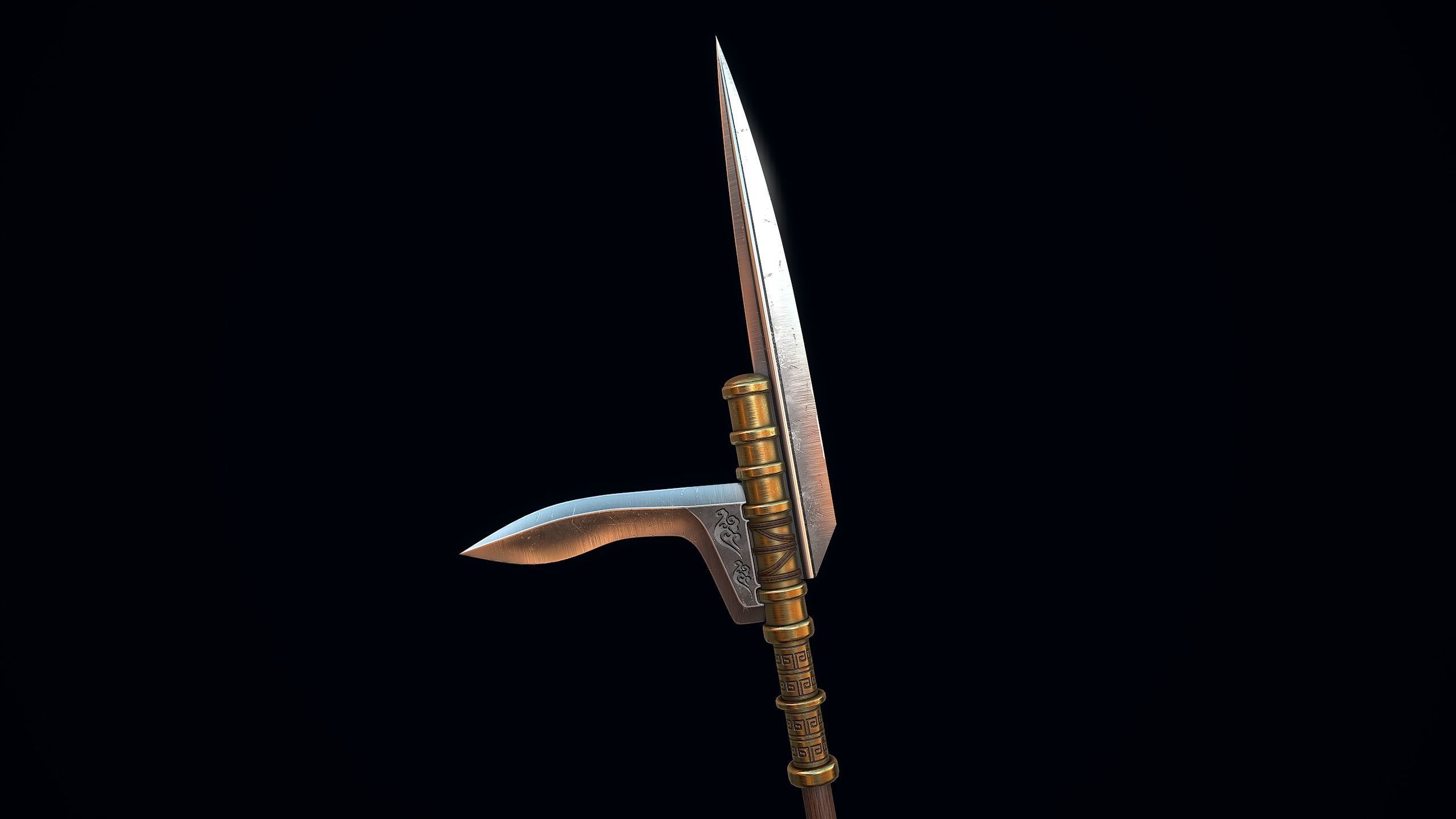 Dagger-axe spear Low-poly 3D model_4