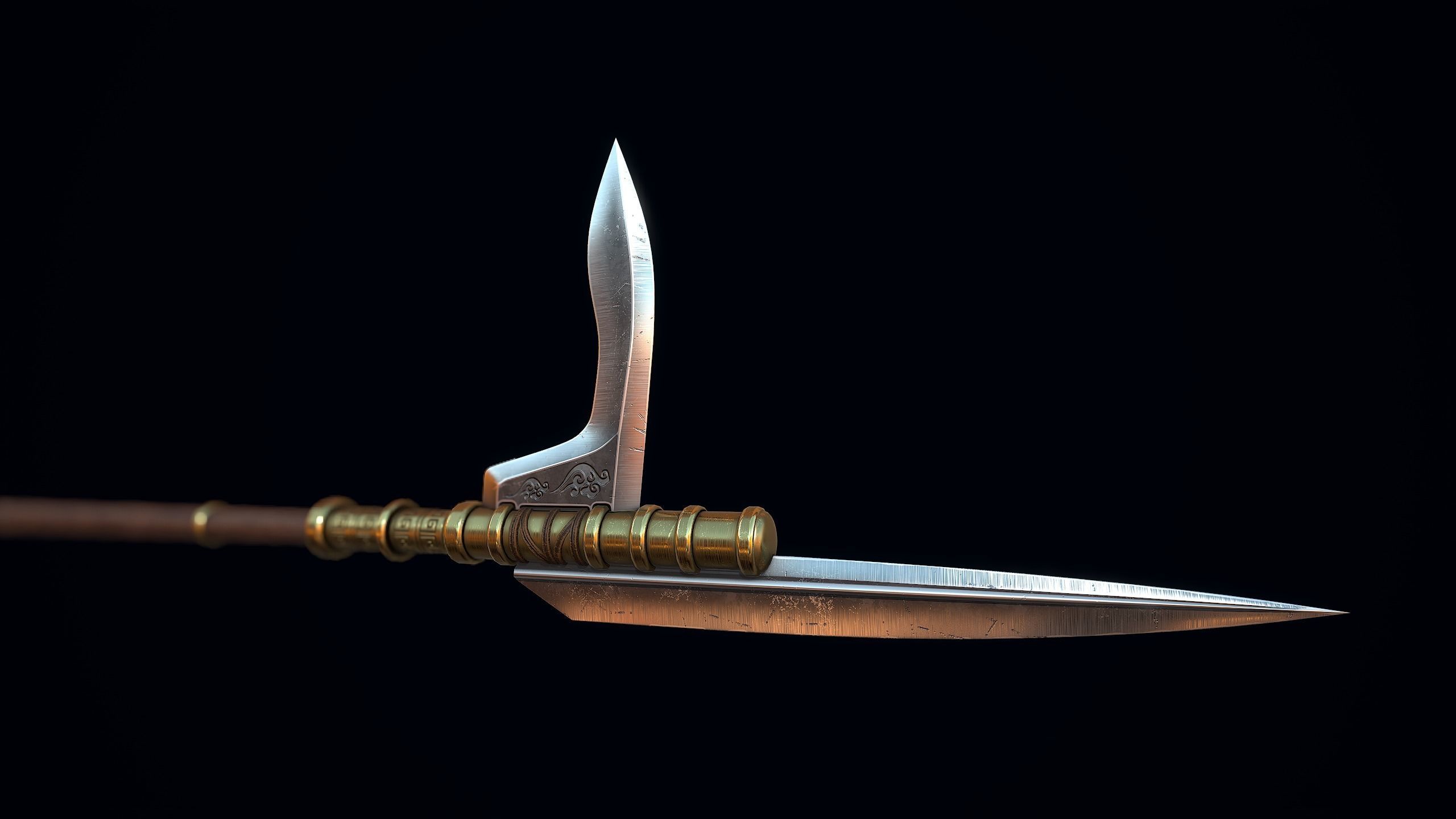 Dagger-axe spear Low-poly 3D model_5