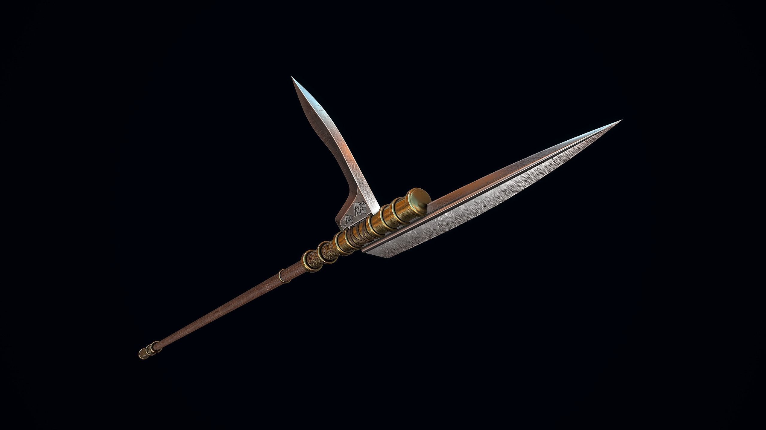 Dagger-axe spear Low-poly 3D model_9