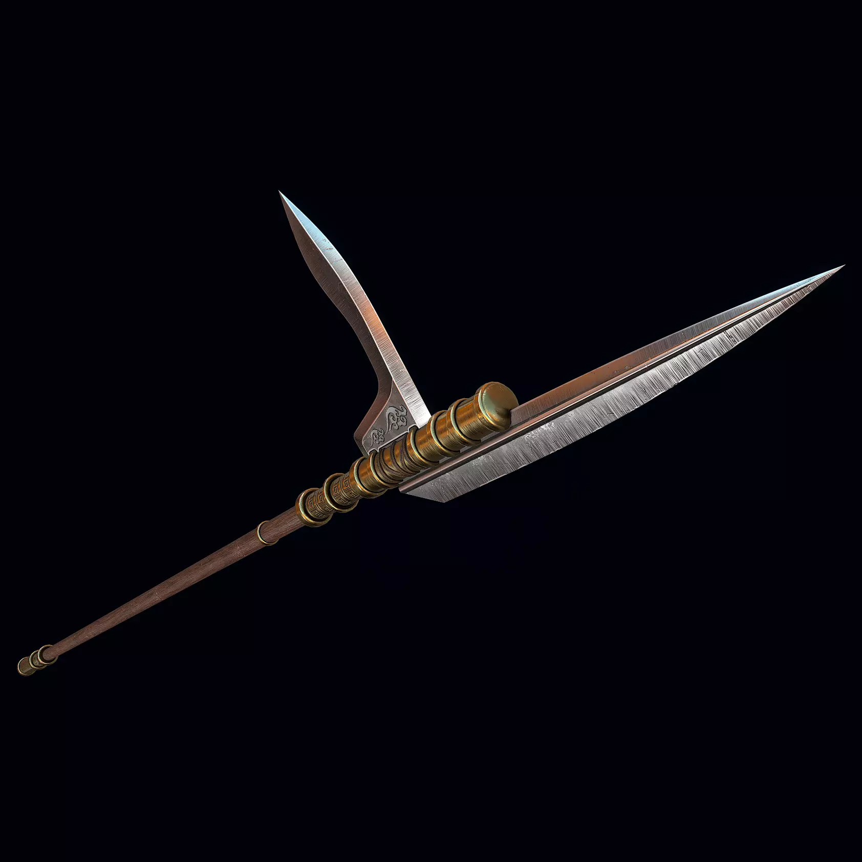 Dagger-axe spear Low-poly 3D model_0