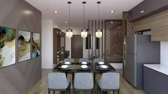Living And Dining Interior Design - 4 3D model