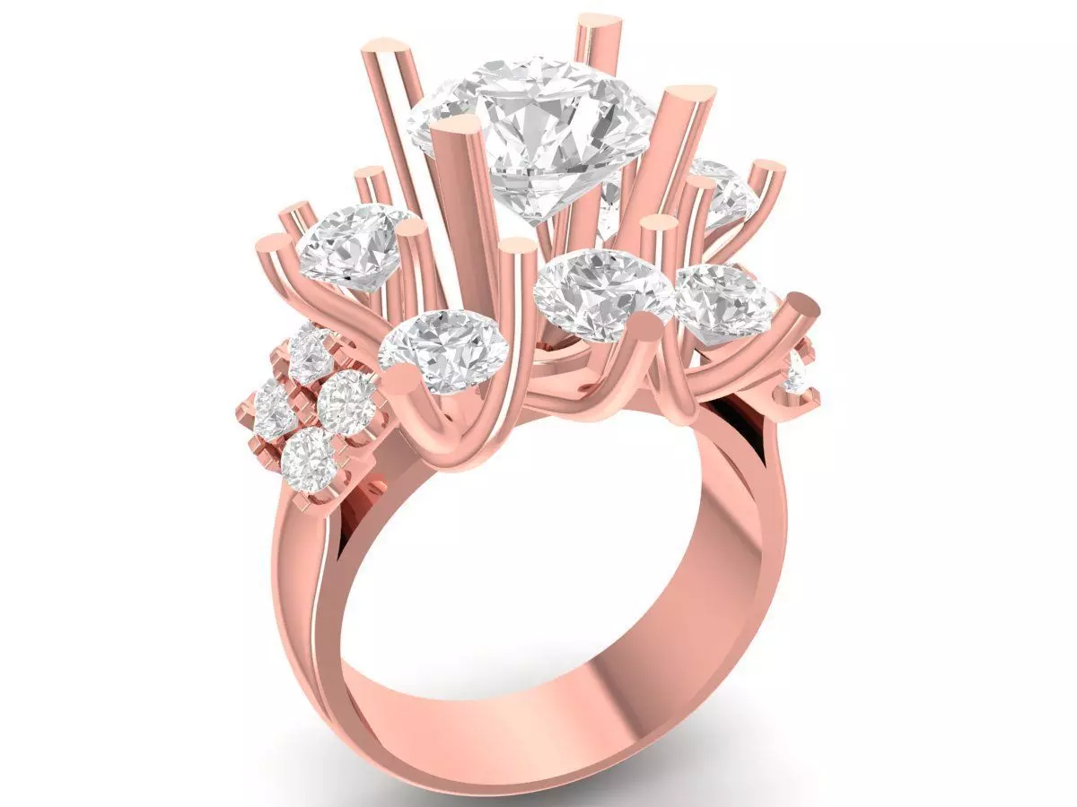 Luxury Cluster Diamond Ring with Floral Design 3490 3D print model