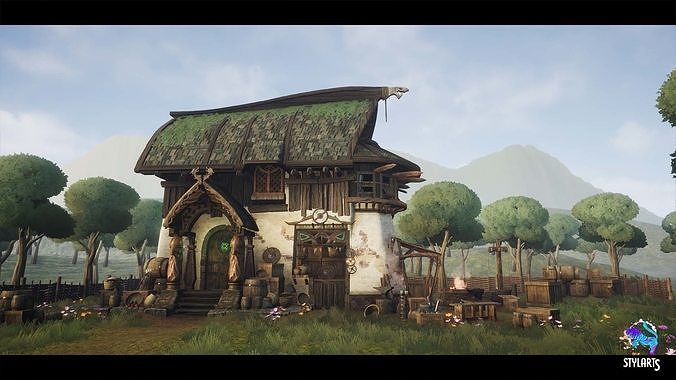 Stylized Viking Hut Low-poly 3D model