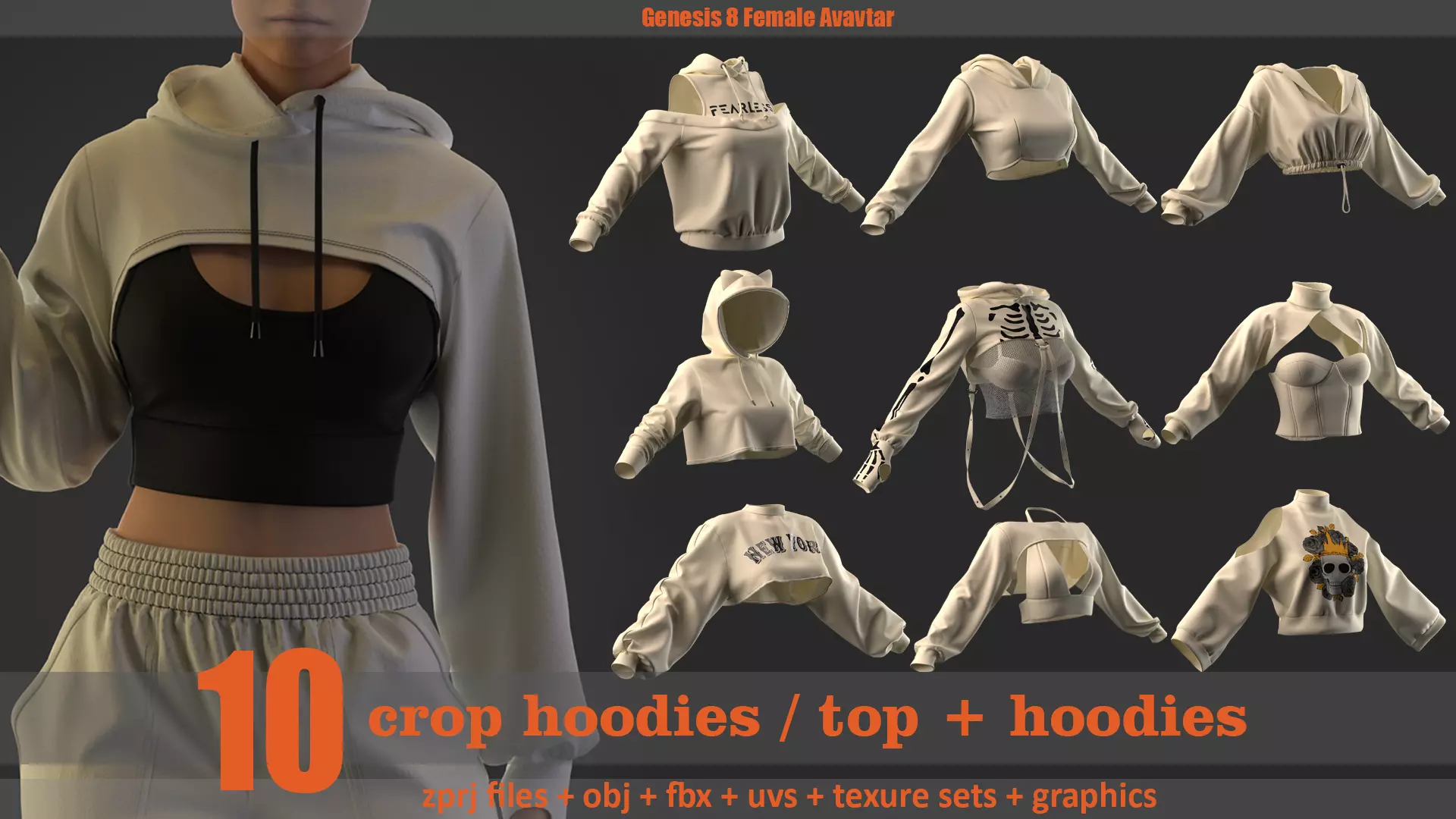 10 crop hoodie and crop hoodie plus top 3D model_0